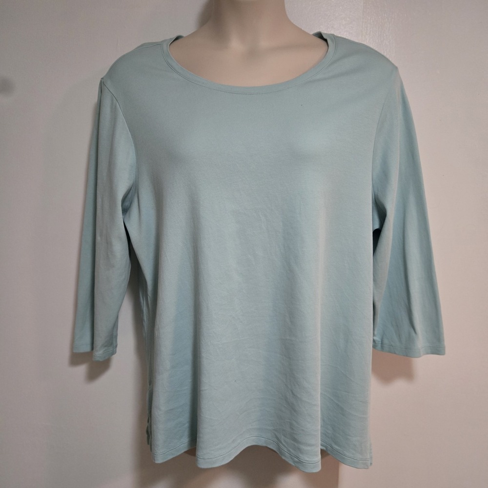 Coldwater Creek Size 1X Robins Egg Blue Best Cotton Round Neck 3/4 Sleeve Top